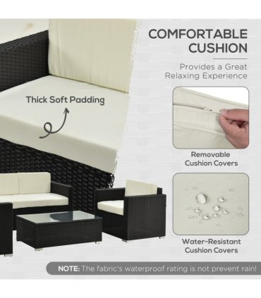 4 Pieces Rattan Sofa Set, Steel-Black