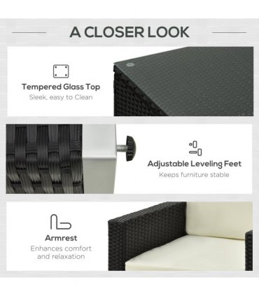 4 Pieces Rattan Sofa Set, Steel-Black