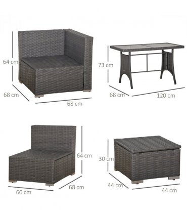 10 Pcs Rattan Sofa Set-Grey/Dusty Blue Cushion