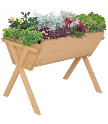 Large Fir Wood Raised Plant Stand Oak Tone
