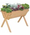 Large Fir Wood Raised Plant Stand Oak Tone