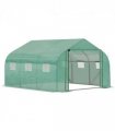 Walk-in Garden Greenhouse Zippered Roll Up Door & 6 Windows, 3.5 x 3 x 2m, Green