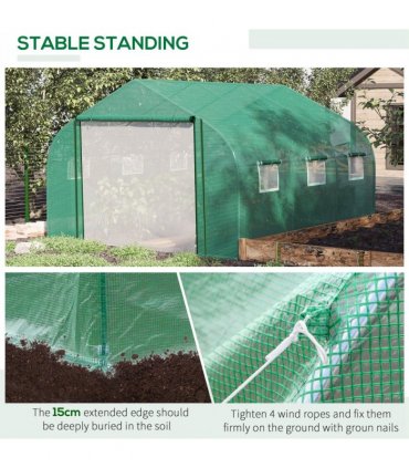 Walk-in Garden Greenhouse Zippered Roll Up Door & 6 Windows, 3.5 x 3 x 2m, Green