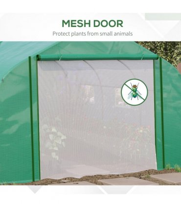 Walk-in Garden Greenhouse Zippered Roll Up Door & 6 Windows, 3.5 x 3 x 2m, Green