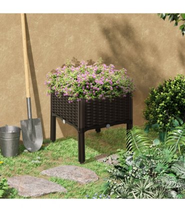 PP Raised Outdoor Garden Planter Box Brown