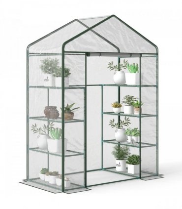 4 Tiers 8 Shelves Metal Frame Walk in Portable Greenhouse 143Lx73Wx195Hcm
