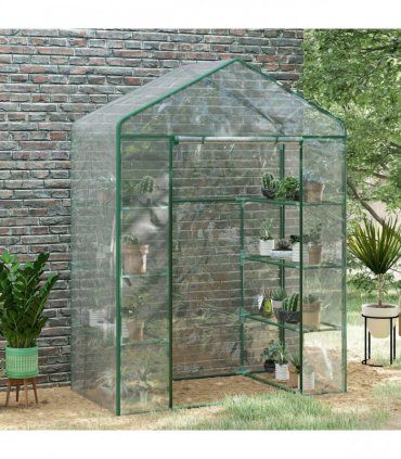 4 Tiers 8 Shelves Metal Frame Walk in Portable Greenhouse 143Lx73Wx195Hcm