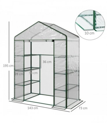 4 Tiers 8 Shelves Metal Frame Walk in Portable Greenhouse 143Lx73Wx195Hcm