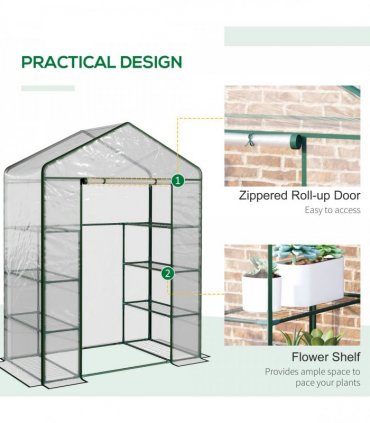 4 Tiers 8 Shelves Metal Frame Walk in Portable Greenhouse 143Lx73Wx195Hcm