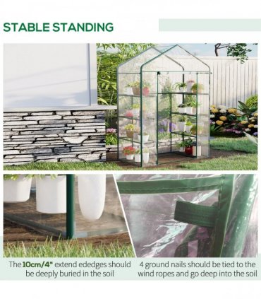 4 Tiers 8 Shelves Metal Frame Walk in Portable Greenhouse 143Lx73Wx195Hcm