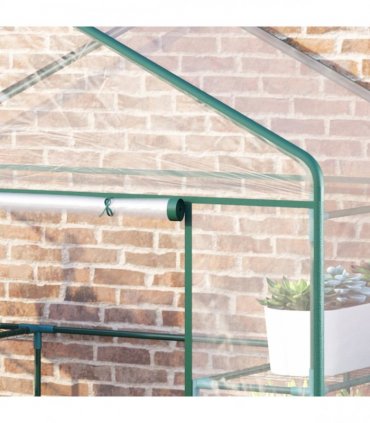 4 Tiers 8 Shelves Metal Frame Walk in Portable Greenhouse 143Lx73Wx195Hcm