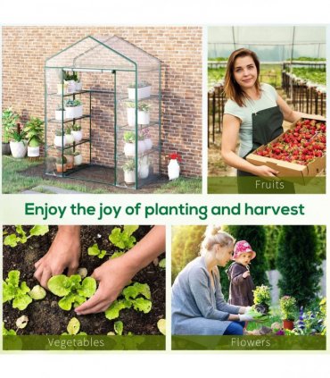 4 Tiers 8 Shelves Metal Frame Walk in Portable Greenhouse 143Lx73Wx195Hcm