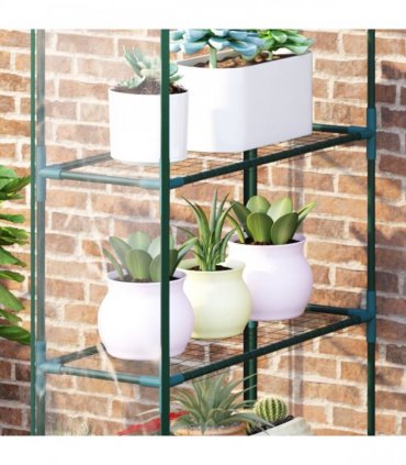 4 Tiers 8 Shelves Metal Frame Walk in Portable Greenhouse 143Lx73Wx195Hcm