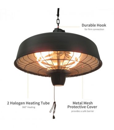 Adjustable Infrared Heater 1000/2500W Halogen Electric Light Ceiling Hanging