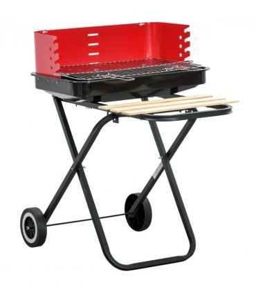 Foldable Charcoal Barbecue Grill W/ Wheels-Red & Black