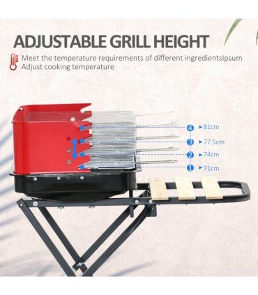 Foldable Charcoal Barbecue Grill W/ Wheels-Red & Black