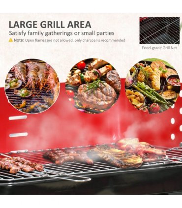 Foldable Charcoal Barbecue Grill W/ Wheels-Red & Black