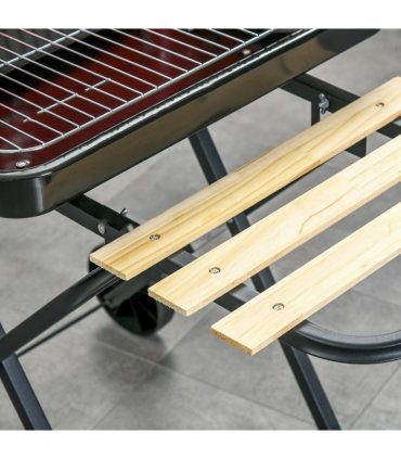 Foldable Charcoal Barbecue Grill W/ Wheels-Red & Black