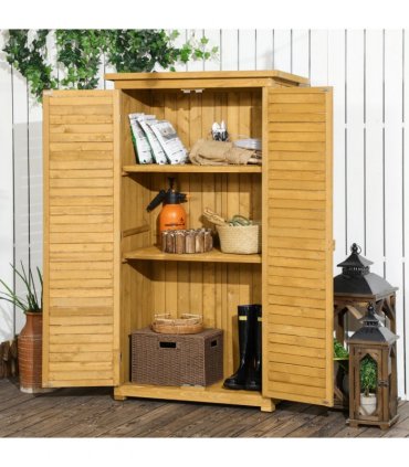 Wooden Garden Storage Shed Unit, 3-Tier Shelves Tool Cabinet Organizer