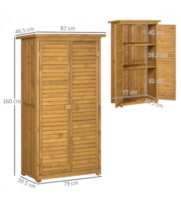 Wooden Garden Storage Shed Unit, 3-Tier Shelves Tool Cabinet Organizer