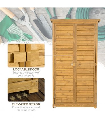 Wooden Garden Storage Shed Unit, 3-Tier Shelves Tool Cabinet Organizer