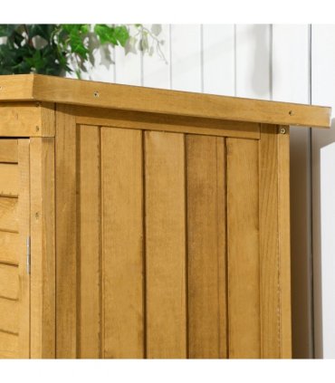 Wooden Garden Storage Shed Unit, 3-Tier Shelves Tool Cabinet Organizer
