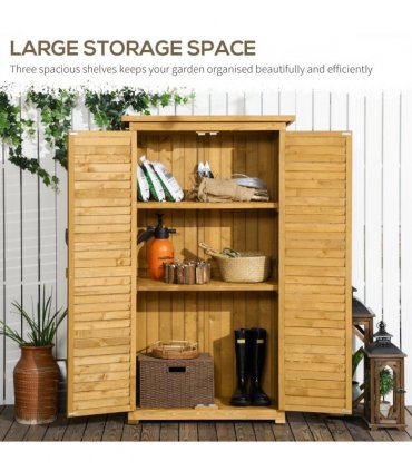 Wooden Garden Storage Shed Unit, 3-Tier Shelves Tool Cabinet Organizer