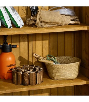 Wooden Garden Storage Shed Unit, 3-Tier Shelves Tool Cabinet Organizer