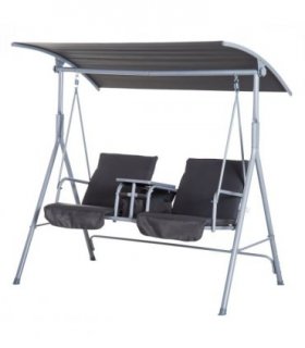 Steel Frame 2-Seater  Swing Chair w/ Table Grey