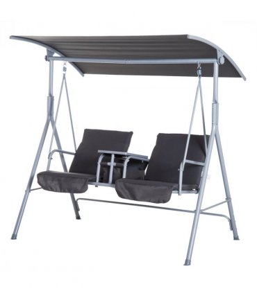 Steel Frame 2-Seater  Swing Chair w/ Table Grey