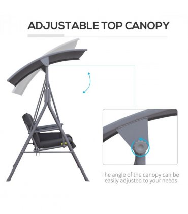 Steel Frame 2-Seater  Swing Chair w/ Table Grey