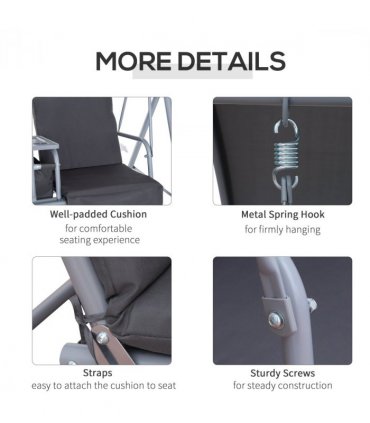 Steel Frame 2-Seater  Swing Chair w/ Table Grey