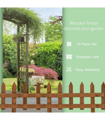 12 Pack Wooden Border Fences, Garden Fixed Picket Fence