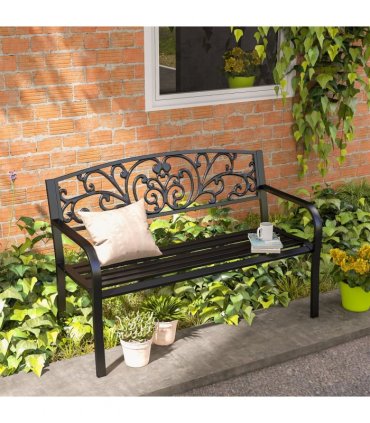 2-Seater Garden Bench, Steel-Black