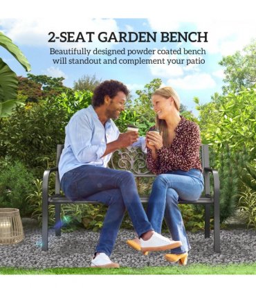 2-Seater Garden Bench, Steel-Black