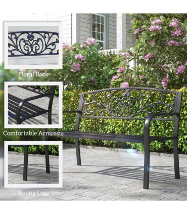 2-Seater Garden Bench, Steel-Black