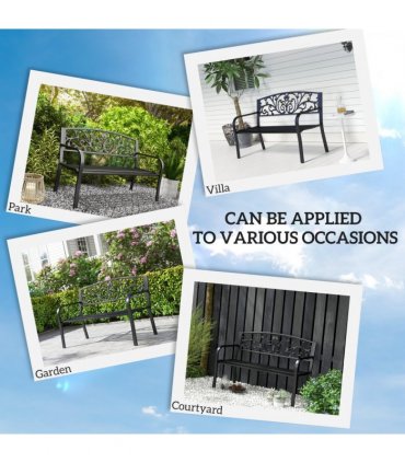 2-Seater Garden Bench, Steel-Black