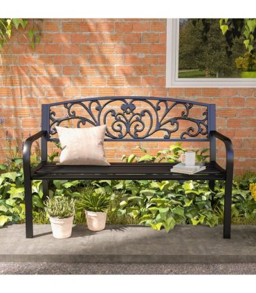 2-Seater Garden Bench, Steel-Black