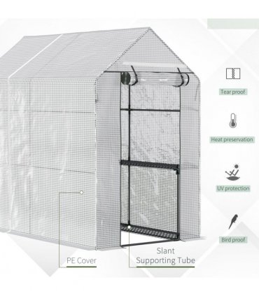 Walk in Garden Greenhouse with Shelves Steeple 186Lx120Wx190Hcm White