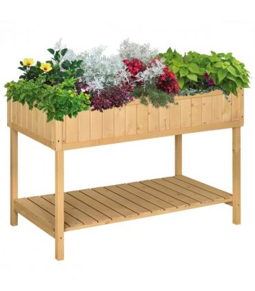 Fir Wood Raised Rectangular 8 Compartment Plant Stand Oak Tone