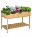 Fir Wood Raised Rectangular 8 Compartment Plant Stand Oak Tone