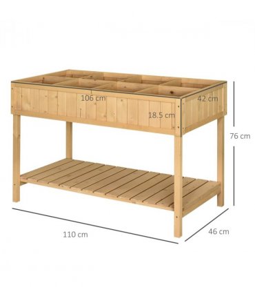 Fir Wood Raised Rectangular 8 Compartment Plant Stand Oak Tone