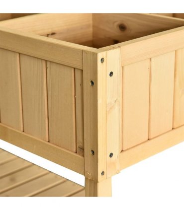 Fir Wood Raised Rectangular 8 Compartment Plant Stand Oak Tone