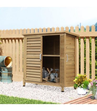 Garden Storage Unit Solid Fir Wood Garage Organisation Sturdy Cabinet Outdoor