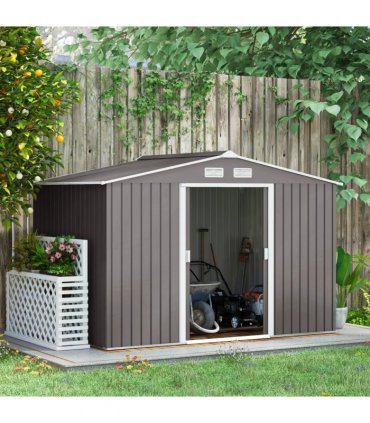 9 x 6FT Foundation Ventilation Steel Outdoor Garden Shed Grey