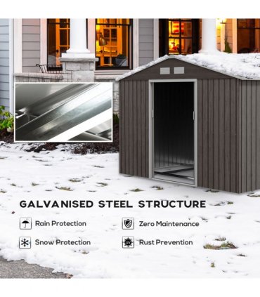 9 x 6FT Foundation Ventilation Steel Outdoor Garden Shed Grey