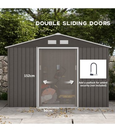9 x 6FT Foundation Ventilation Steel Outdoor Garden Shed Grey