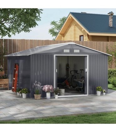 13 x 11FT Foundation Ventilation Steel Outdoor Garden Shed Grey
