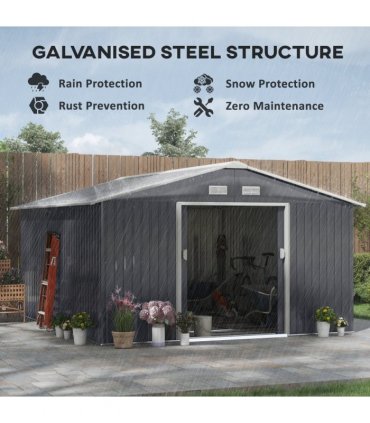 13 x 11FT Foundation Ventilation Steel Outdoor Garden Shed Grey