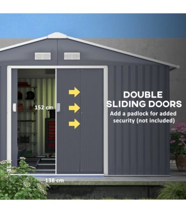 13 x 11FT Foundation Ventilation Steel Outdoor Garden Shed Grey